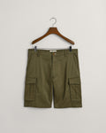 JUNIPER GREEN, RELAXED TWILL CARGO SHORTS, FLAT-LAY BY GANT AU.
