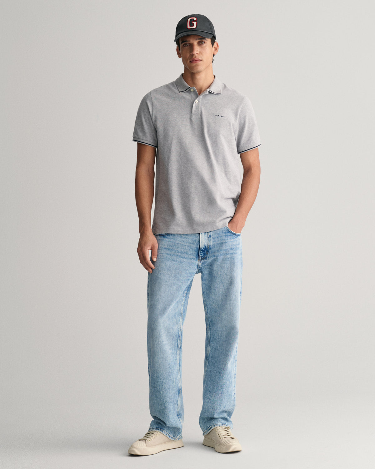 GREY MELANGE, TIPPING SS PIQUE POLO BY GANT AU.