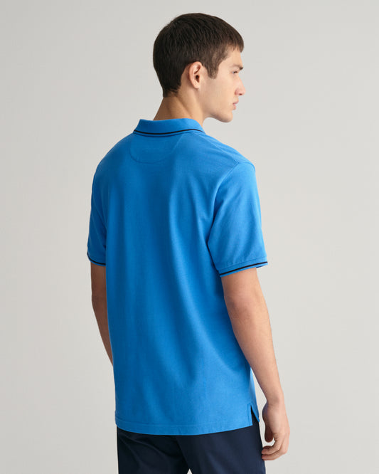 DAY BLUE, TIPPING SS PIQUE POLO, BACK-VIEW BY GANT AU.