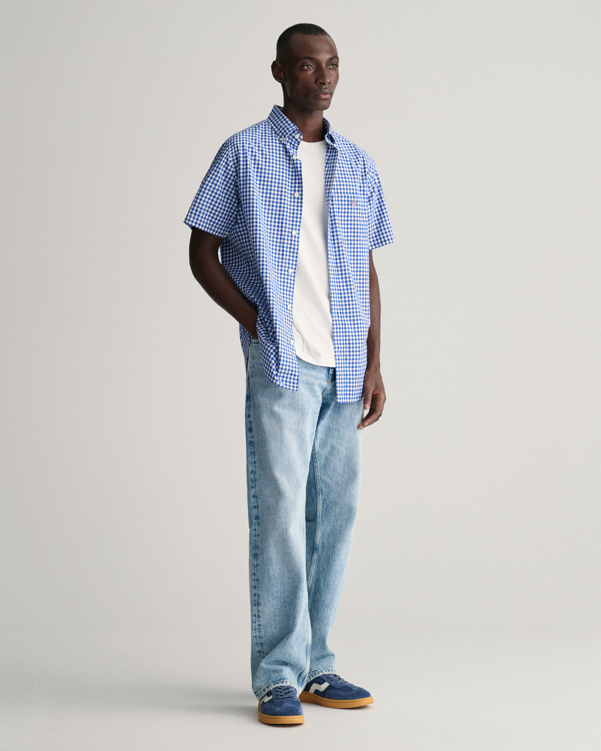COLLEGE BLUE, REG POPLIN GINGHAM SS SHIRT BY GANT AU.