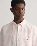 MODEL WEARING REG POPLIN GINGHAM SS SHIRT