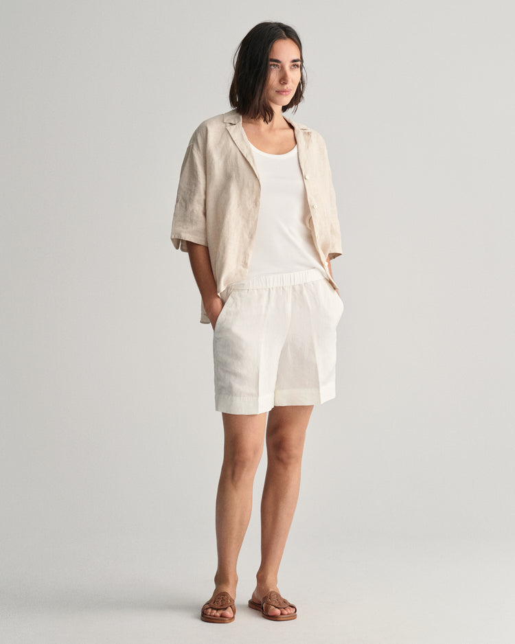 EGGSHELL, REL LINEN BLEND PULL ON SHORTS BY GANT AU.