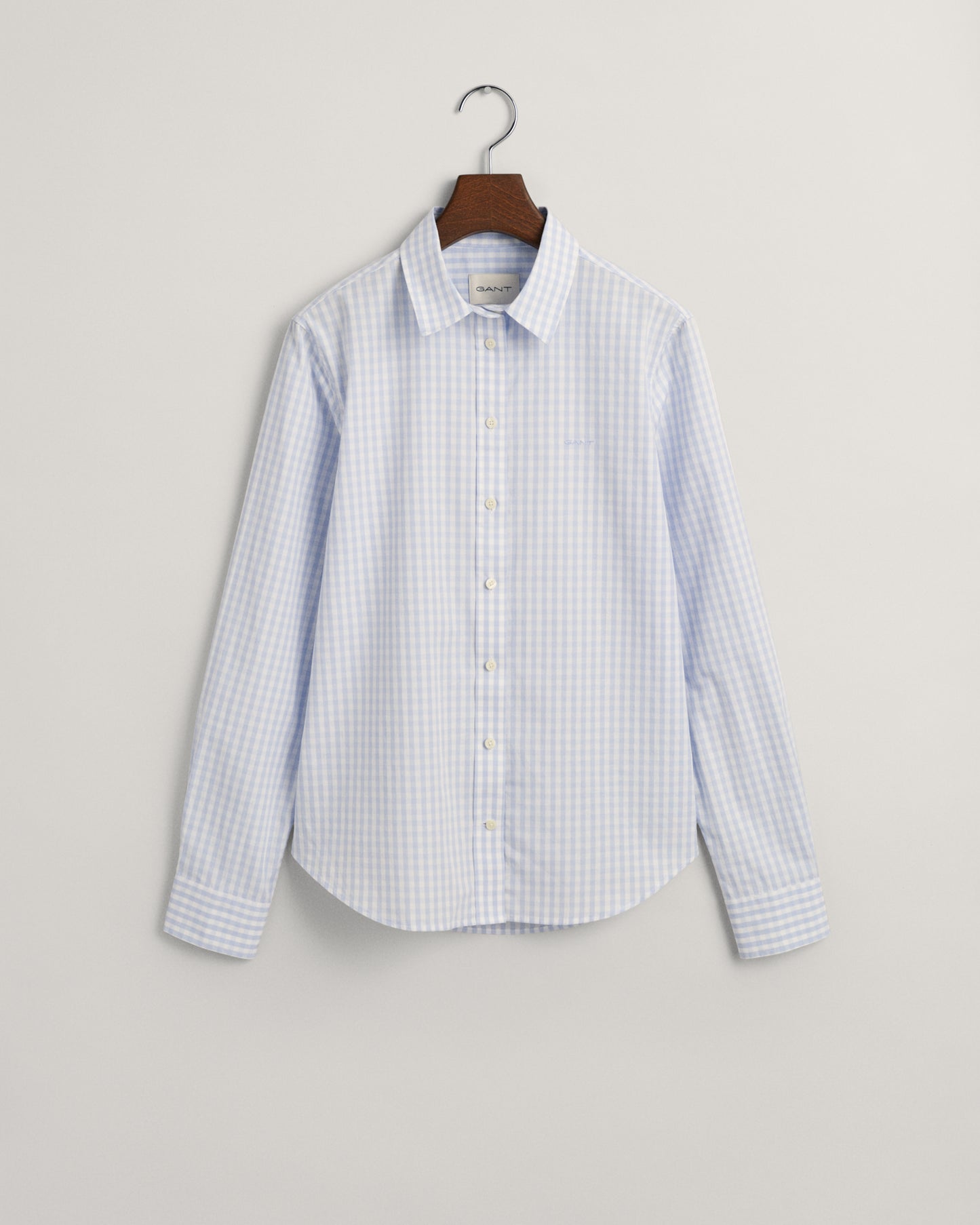 LIGHT BLUE, REG POPLIN GINGHAM SHIRT, FLAT-LAY BY GANT AU.