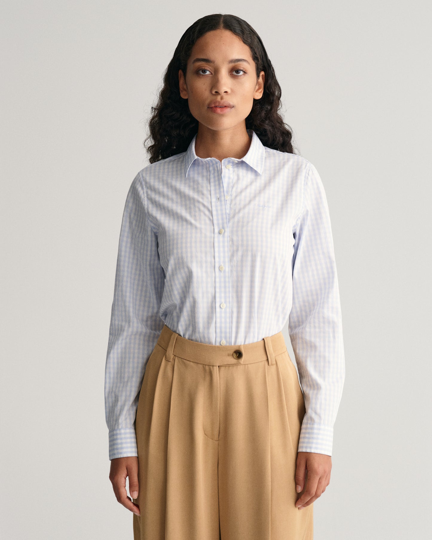 LIGHT BLUE, REG POPLIN GINGHAM SHIRT, FRONT-VIEW BY GANT AU.