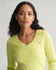 Stretch Cotton Cable Knit V-Neck Sweater