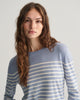 DOVE BLUE, FINE KNIT STRIPED C-NECK, CLOSE-UP BY GANT AU.