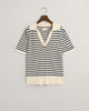 CREAM, FINE KNIT STRIPED SS RUGGER, FLAT-LAY BY GANT AU.