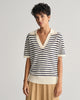 CREAM, FINE KNIT STRIPED SS RUGGER, FRONT-VIEW BY GANT AU.