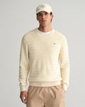 CREAM, STRIPE TEXTURED COTTON  C-NECK, FRONT-VIEW BY GANT AU.