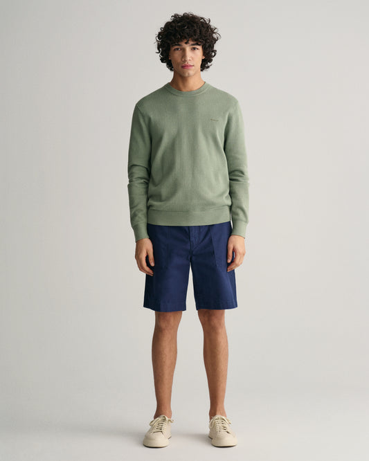 KALAMATA GREEN, TEXTURED COTTON C-NECK BY GANT AU.