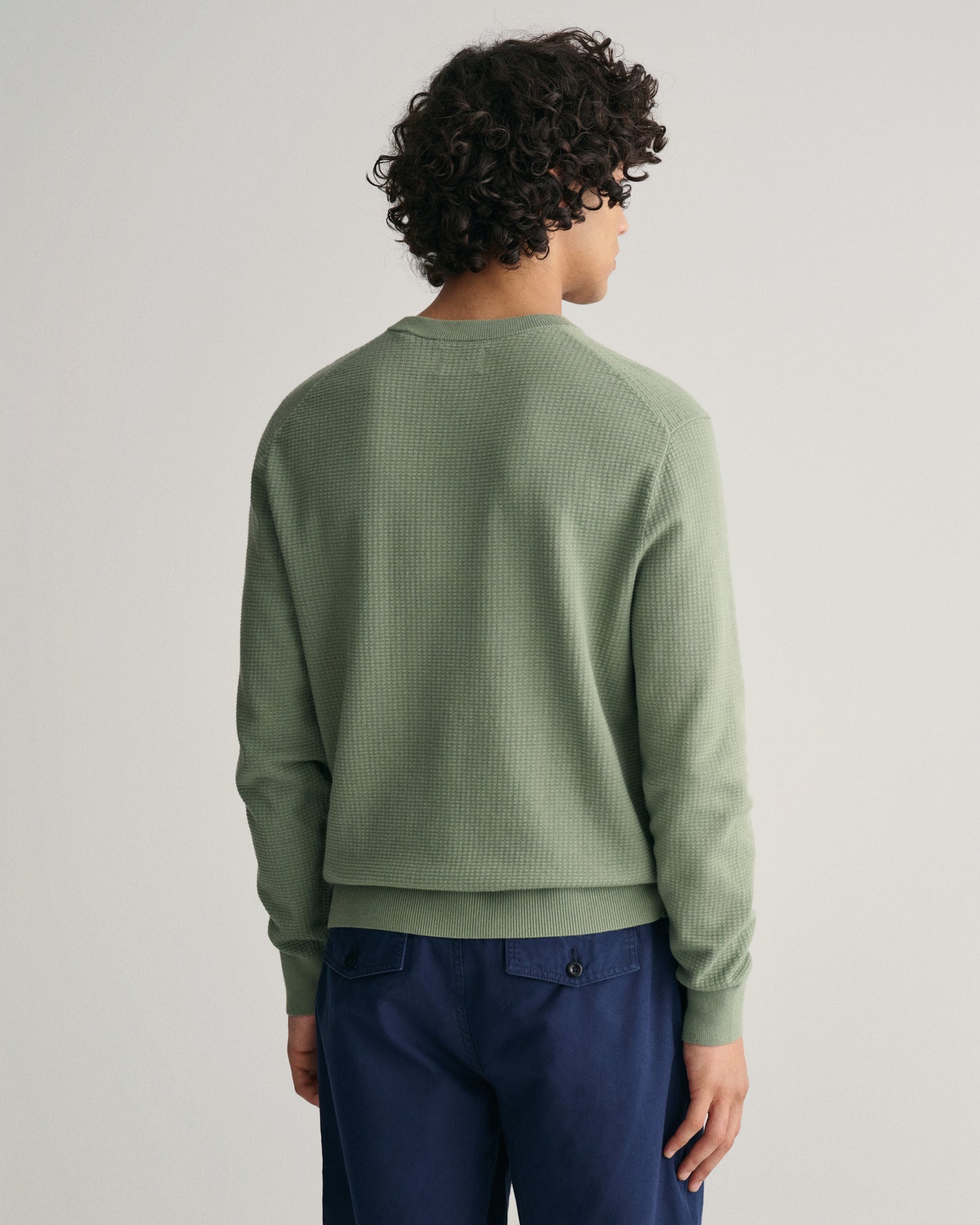 KALAMATA GREEN, TEXTURED COTTON C-NECK, BACK-VIEW BY GANT AU.