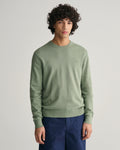 KALAMATA GREEN, TEXTURED COTTON C-NECK, FRONT-VIEW BY GANT AU.