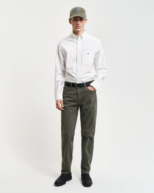 DARK EARTHY GREEN, REGULAR DESERT JEANS, FRONT-VIEW BY GANT AU.