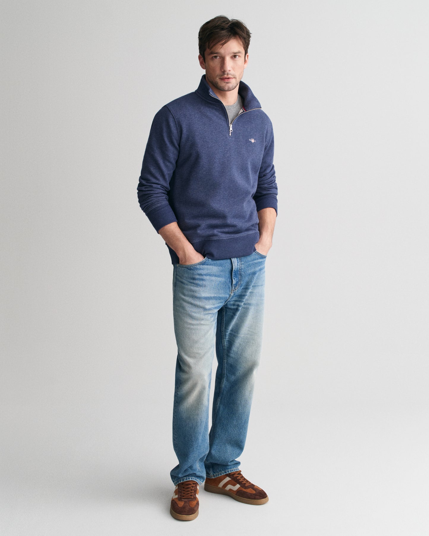 DK JEANSBLUE MELANGE, REG SHIELD HALF ZIP SWEAT BY GANT AU.