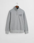 GREY MELANGE, SMALL GRAPHIC SWEAT HALF ZIP, FLAT-LAY BY GANT AU.