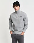 GREY MELANGE, SMALL GRAPHIC SWEAT HALF ZIP, FRONT-VIEW BY GANT AU.