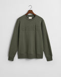 DARK EARTHY GREEN, EMBOSSED C-NECK SWEAT, FLAT-LAY BY GANT AU.