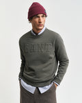 DARK EARTHY GREEN, EMBOSSED C-NECK SWEAT, FRONT-VIEW BY GANT AU.