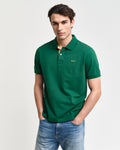 DEEP FOREST GREEN, REG CONTRAST PIQUE SS POLO, FRONT-VIEW BY GANT AU.