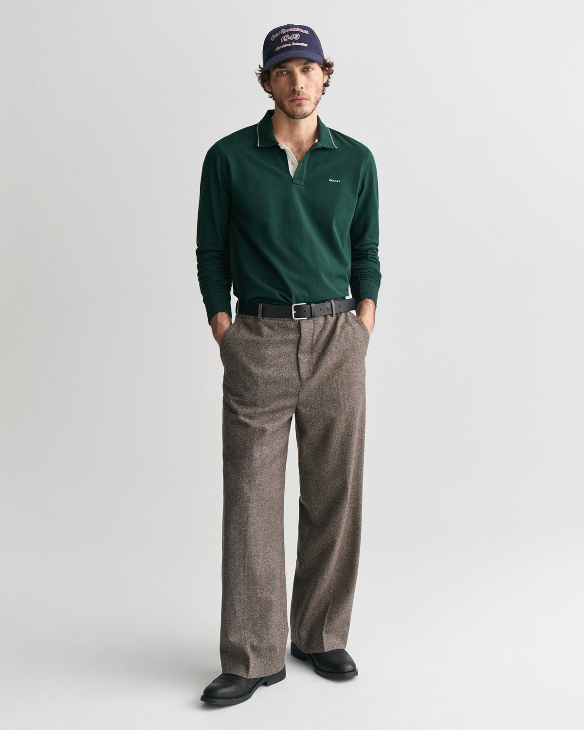 TARTAN GREEN, TEXTURED COLLAR POLO BY GANT AU.