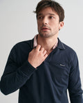 EVENING BLUE, TEXTURED COLLAR POLO, CLOSE-UP BY GANT AU.