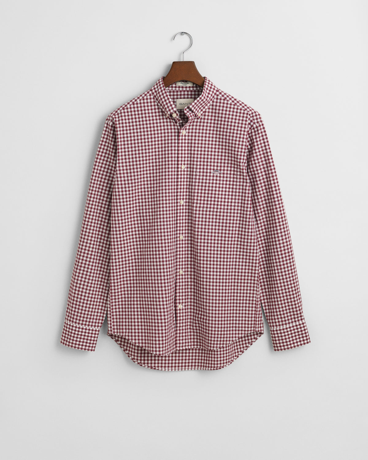 WINE RED, REG CLASSIC POPLIN GINGHAM SHIRT, FLAT-LAY BY GANT AU.