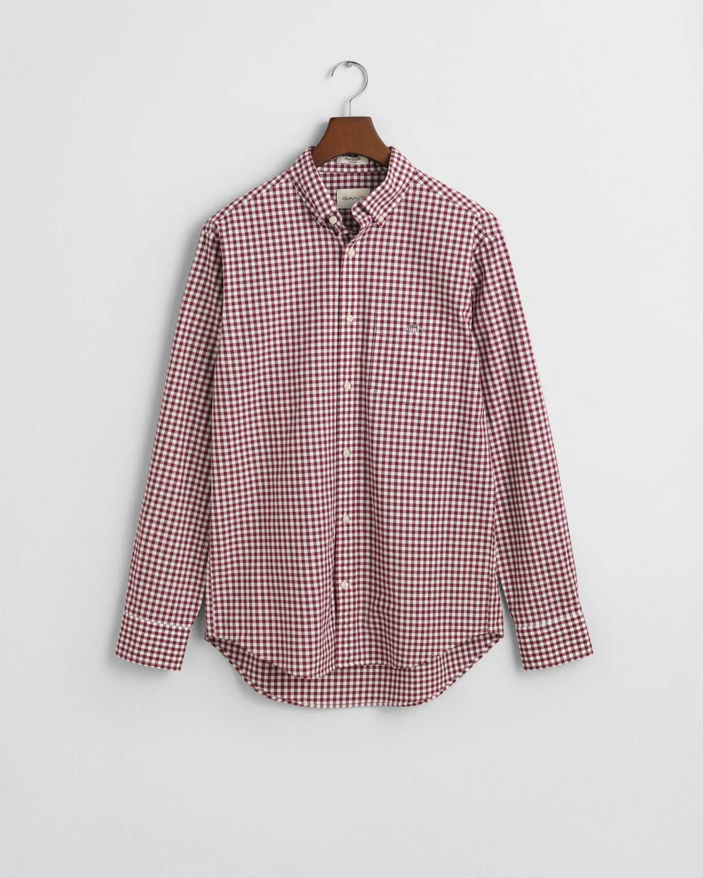 WINE RED, REG CLASSIC POPLIN GINGHAM SHIRT, FLAT-LAY BY GANT AU.