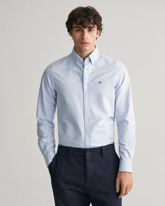 LIGHT BLUE, SLIM STRETCH OXFORD SHIRT, FRONT-VIEW BY GANT AU.