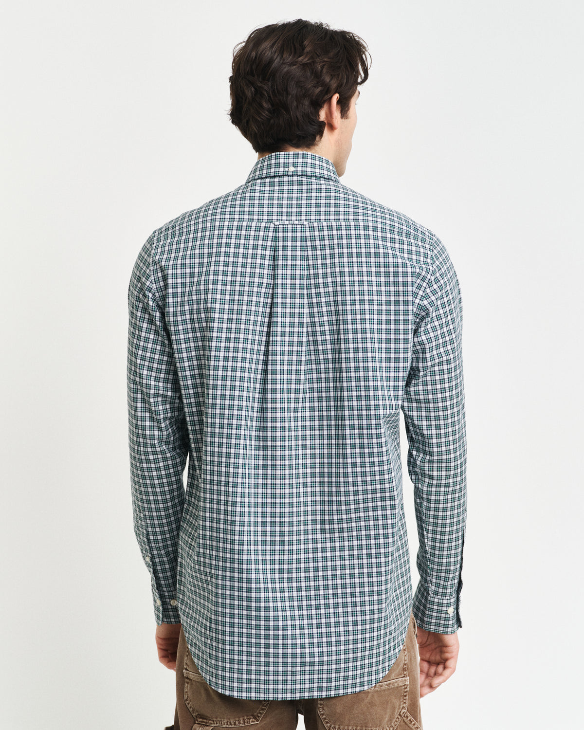 DEEP FOREST GREEN, REG POPLIN SMALL CHECK SHIRT, BACK-VIEW BY GANT AU.