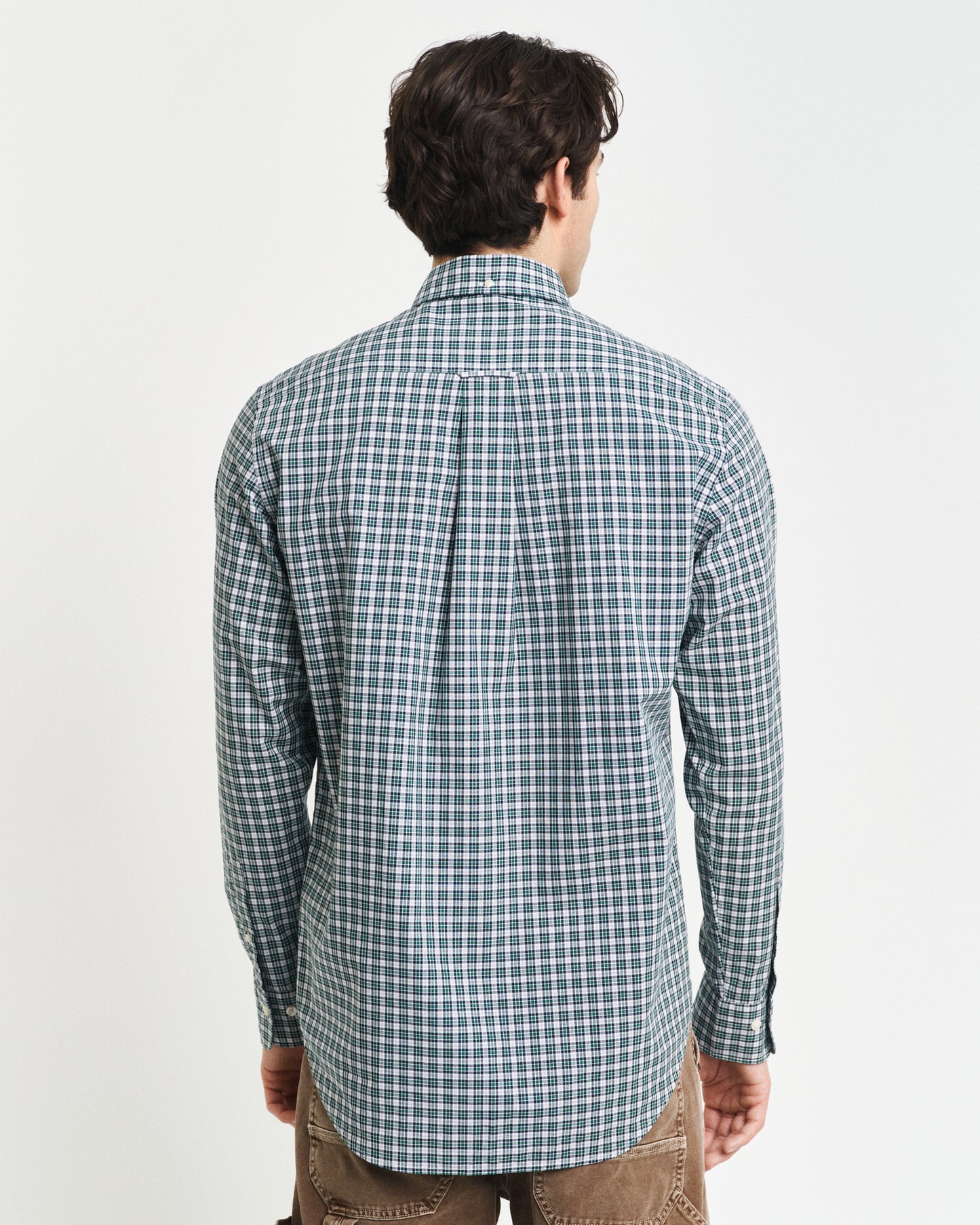 DEEP FOREST GREEN, REG POPLIN SMALL CHECK SHIRT, BACK-VIEW BY GANT AU.