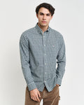 DEEP FOREST GREEN, REG POPLIN SMALL CHECK SHIRT, FRONT-VIEW BY GANT AU.