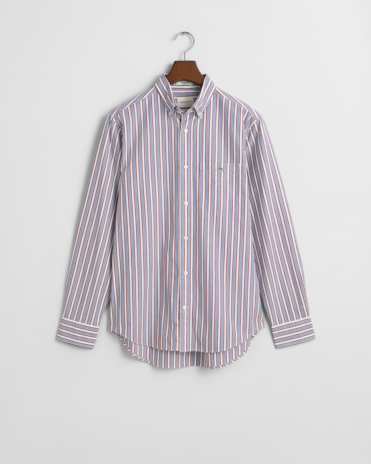 WINE RED, REG POPLIN STRIPE SHIRT, FLAT-LAY BY GANT AU.