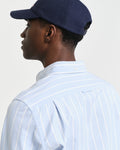 MODEL WEARING SLIM OXFORD STRETCH STRIPE SHIRT