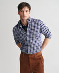 SAILOR NAVY, REG LIGHT TWILL CHECK SHIRT, FRONT-VIEW BY GANT AU.
