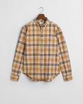 CARAMEL BEIGE, REG JASPE FLANNEL PLAID SHIRT, FLAT-LAY BY GANT AU.