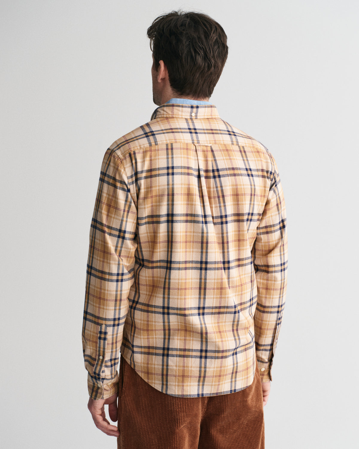 CARAMEL BEIGE, REG JASPE FLANNEL PLAID SHIRT, BACK-VIEW BY GANT AU.