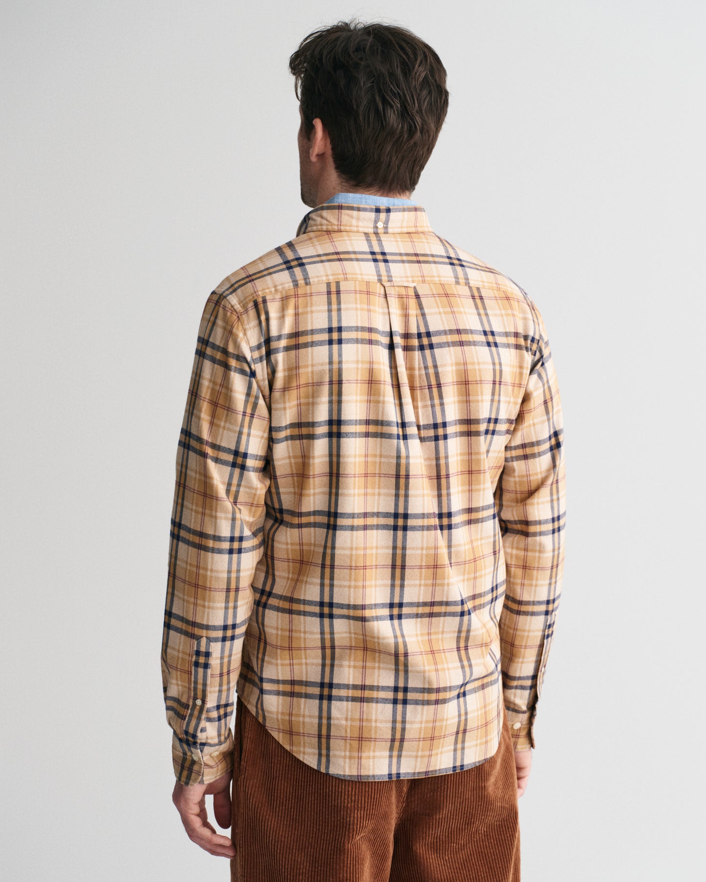 CARAMEL BEIGE, REG JASPE FLANNEL PLAID SHIRT, BACK-VIEW BY GANT AU.