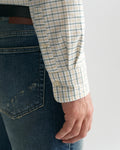 MODEL WEARING REG CLASSIC OXFORD CHECK SHIRT