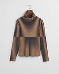 CARAMEL BEIGE, SLIM STRIPED RIBBED TURTLENECK, FLAT-LAY BY GANT AU.