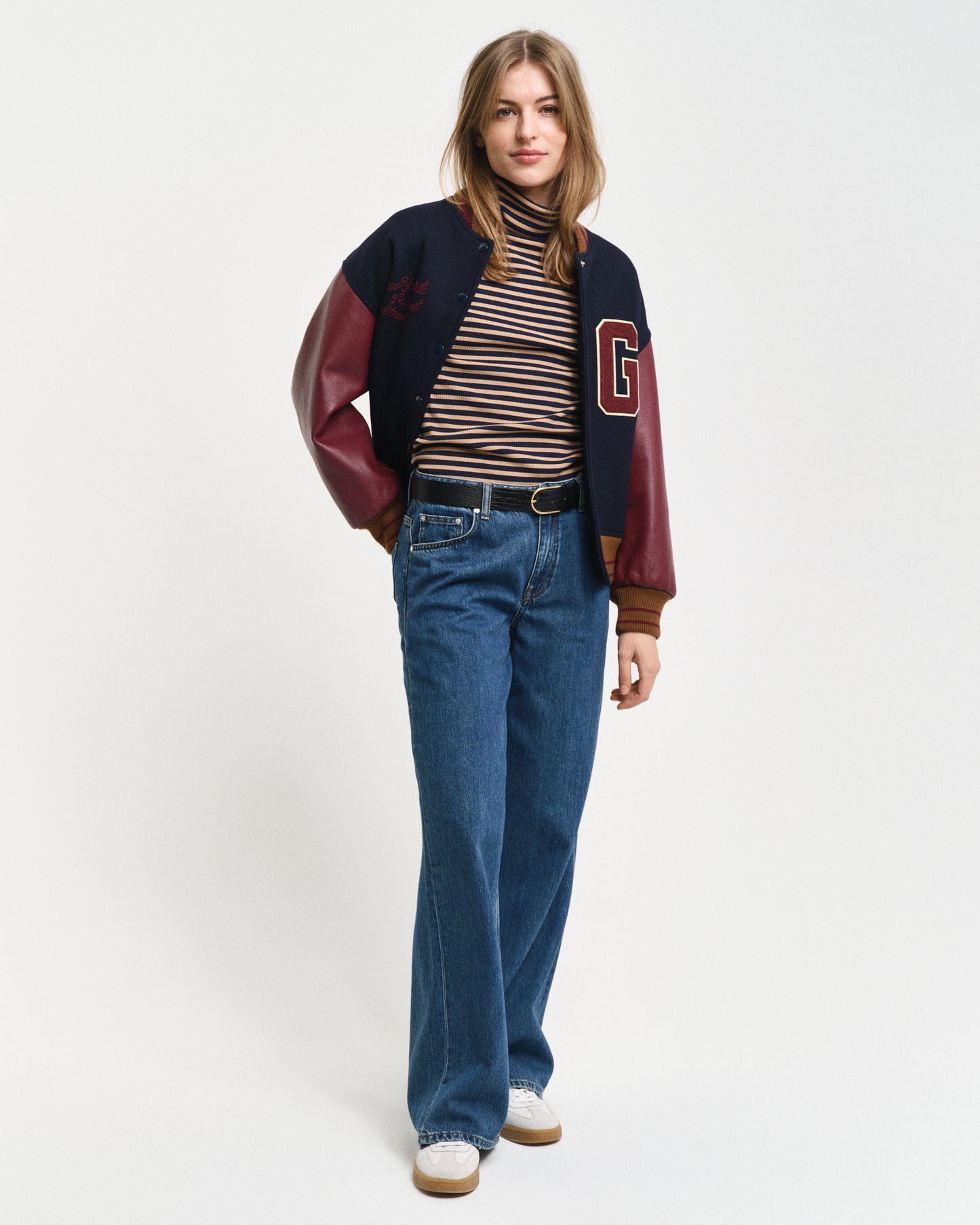 CARAMEL BEIGE, SLIM STRIPED RIBBED TURTLENECK BY GANT AU.