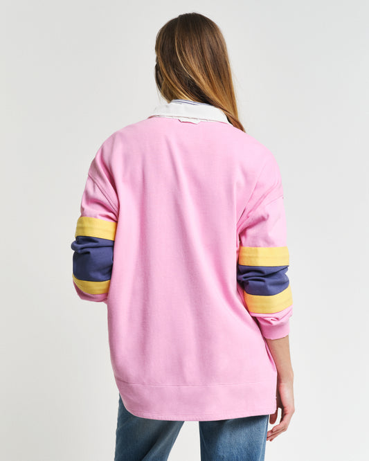 CANDY PINK, COLOR BLOCK RUGGER, BACK-VIEW BY GANT AU.