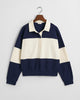 CLASSIC BLUE, PIQUE TEXTURE COLOR BLOCK RUGGER, FLAT-LAY BY GANT AU.