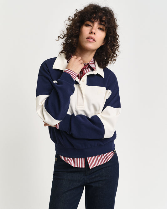 CLASSIC BLUE, PIQUE TEXTURE COLOR BLOCK RUGGER, FRONT-VIEW BY GANT AU.