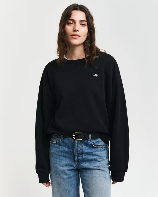 BLACK, SHIELD C-NECK SWEAT, FRONT-VIEW BY GANT AU.