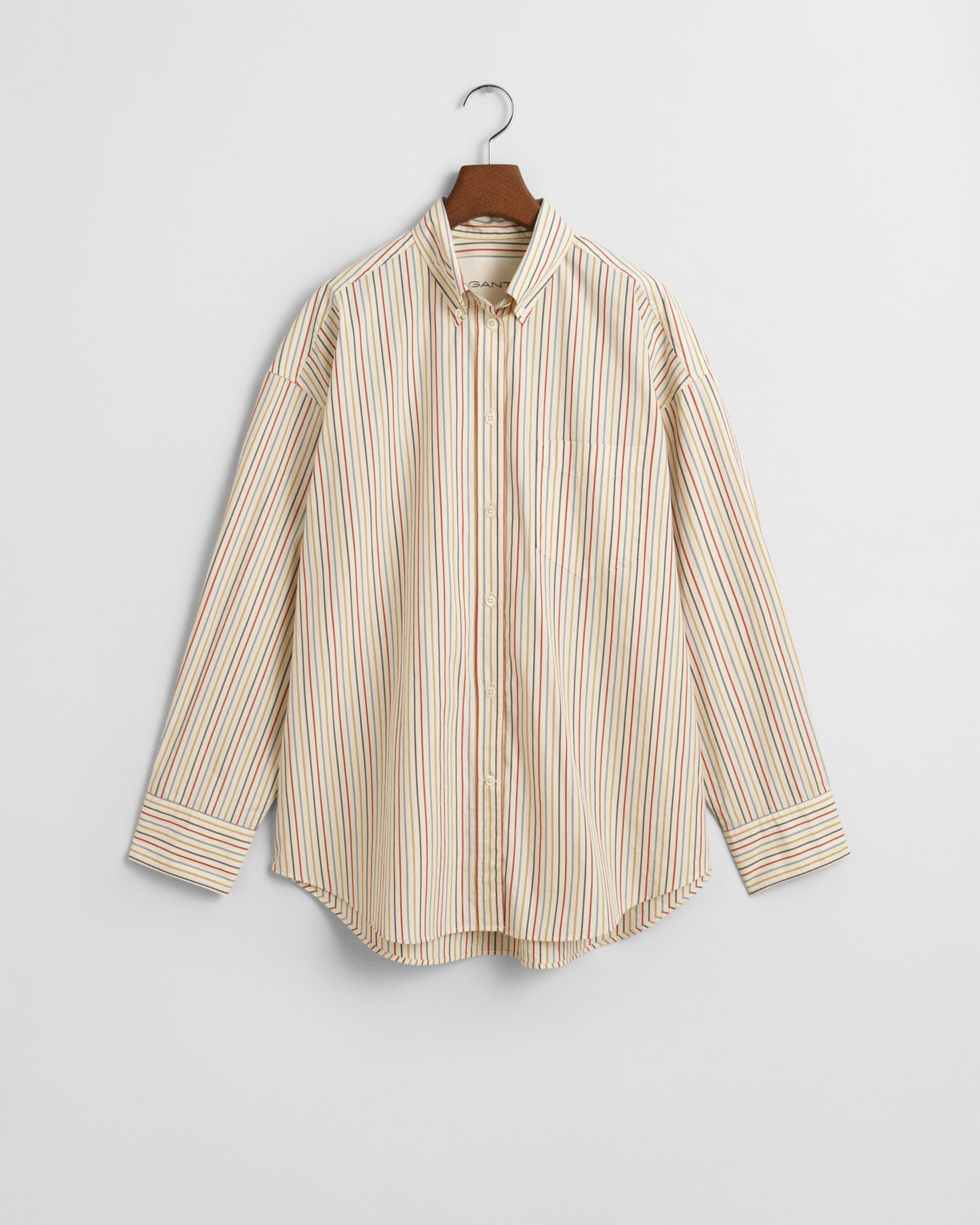 CREAM, OS STRIPED POPLIN BD SHIRT, FLAT-LAY BY GANT AU.