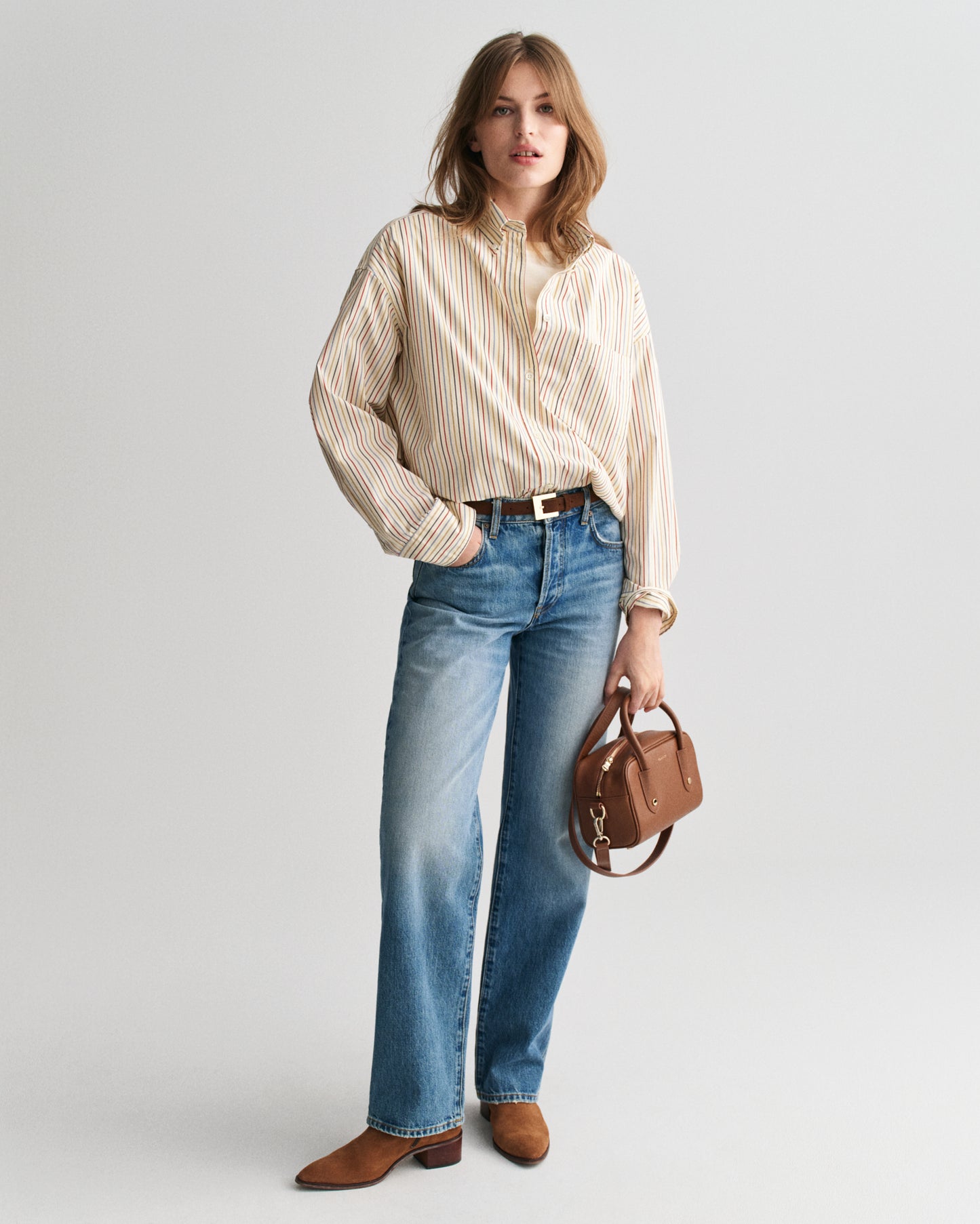 CREAM, OS STRIPED POPLIN BD SHIRT BY GANT AU.
