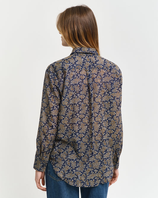 PERSIAN BLUE, REL PAISLEY COT SILK SHIRT, BACK-VIEW BY GANT AU.