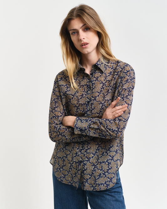PERSIAN BLUE, REL PAISLEY COT SILK SHIRT, FRONT-VIEW BY GANT AU.
