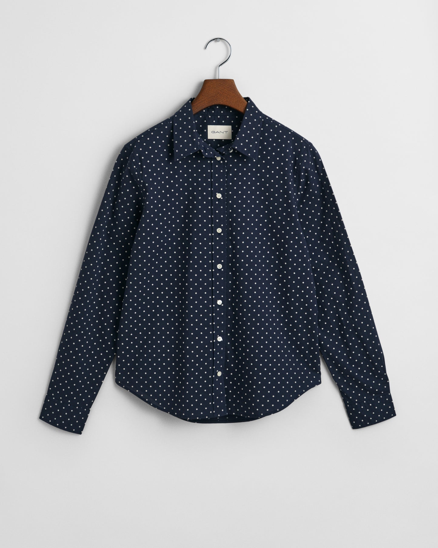 EVENING BLUE, REG DOT PRINT CTN VOILE SHIRT, FLAT-LAY BY GANT AU.