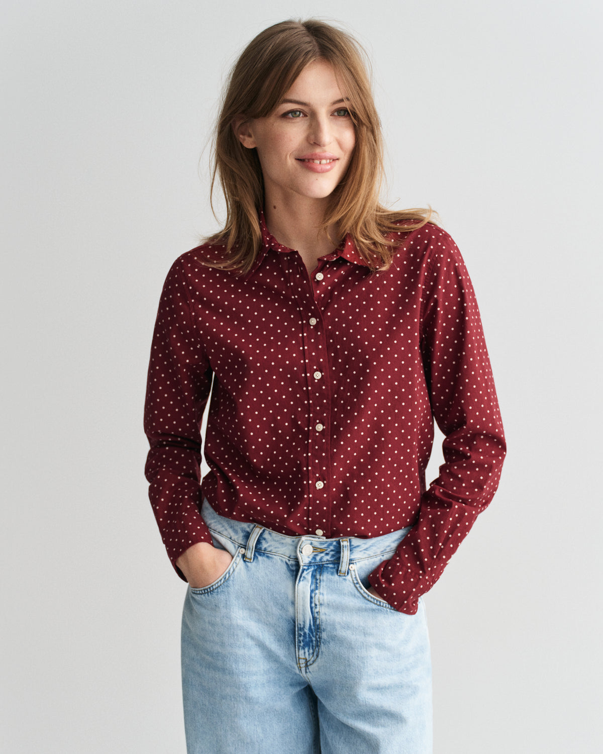 PLUMPED RED, REG DOT PRINT CTN VOILE SHIRT, FRONT-VIEW BY GANT AU.